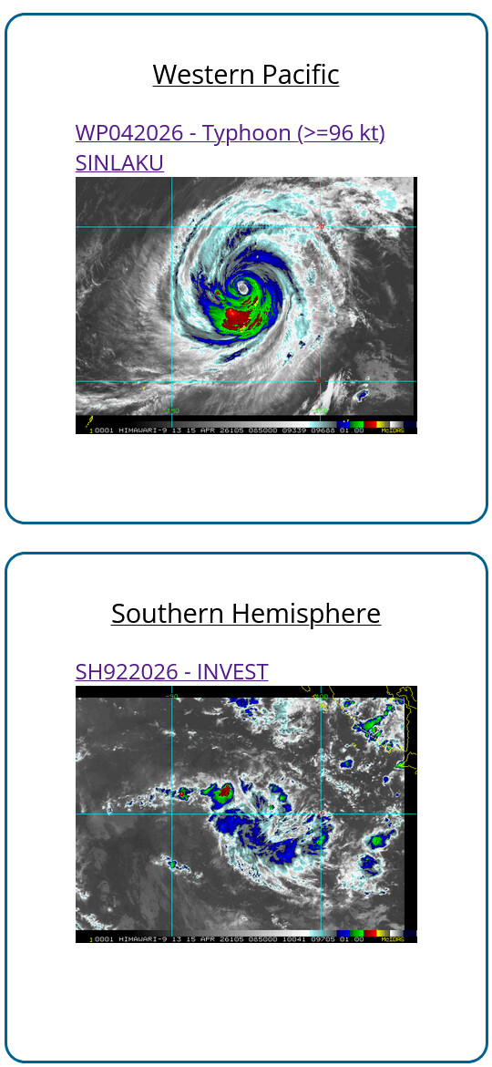 WESTERN PACIFIC: Typhoon 04W(SINLAKU) large and still powerful CAT 3 US,  slow mover lead to a prolonged period period of destructive winds over the MARIANAS/ SOUTH INDIAN: Invest 92S//150900 UTC  