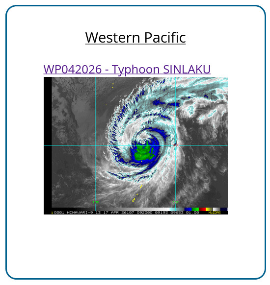 WESTERN PACIFIC: Typhoon 04W(SINLAKU) CAT 1 US is tracking over increasingly cooler seas with ETT forecast to complete by 48h//171000 UTC