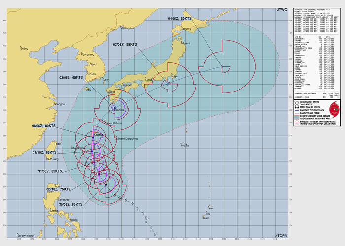 WESTERN PACIFIC:Typhoon 06W(JANGMI) forecast to peak at CAT 2 US within 36h and track very close to OKINAWA by 48h/301030 UTC / WESTERN PACIFIC:Typhoon 06W(JANGMI) forecast to peak at CAT 2 US within 36h and track very close to OKINAWA by 48h/301030 UTC /