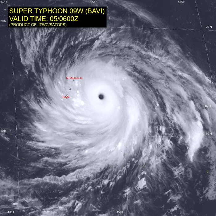 WESTERN PACIFIC: STY 09W(BAVI) CAT 5 US, perfectly circular eye,has intensified to levels above model solutions barring HAFS-A, posing a potential catastrophic threat to the NORTHERN MARIANAS//05@0930 UTC  