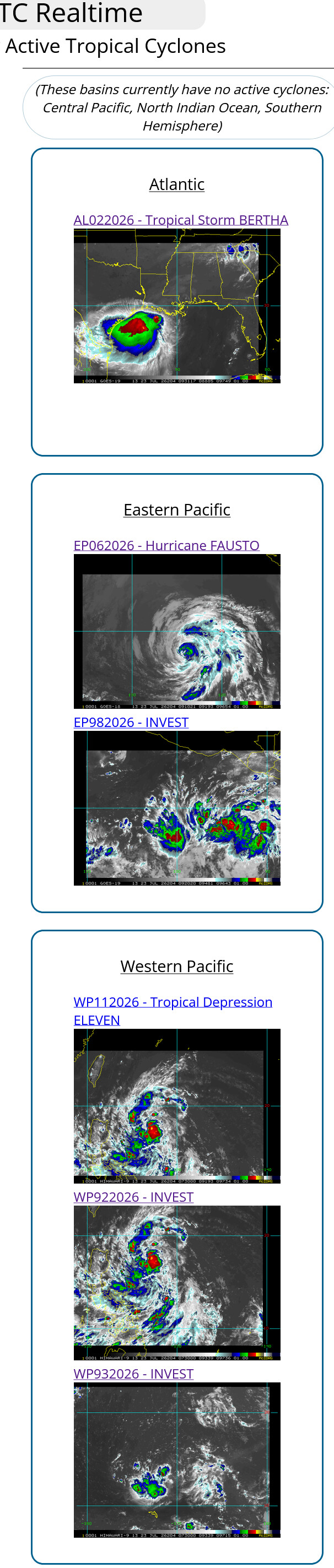 WESTERN PACIFIC: 11W set to gradually intensify next 2 days/EASTERN PACIFIC: 06E(FAUSTO) CAT 1 US/ATLANTIC: 02L(BERTHA)//23@1000 UTC 