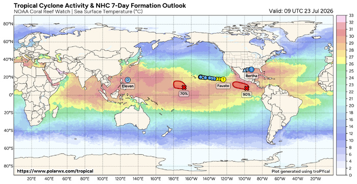 WESTERN PACIFIC: 11W set to gradually intensify next 2 days/EASTERN PACIFIC: 06E(FAUSTO) CAT 1 US/ATLANTIC: 02L(BERTHA)//23@1000 UTC 