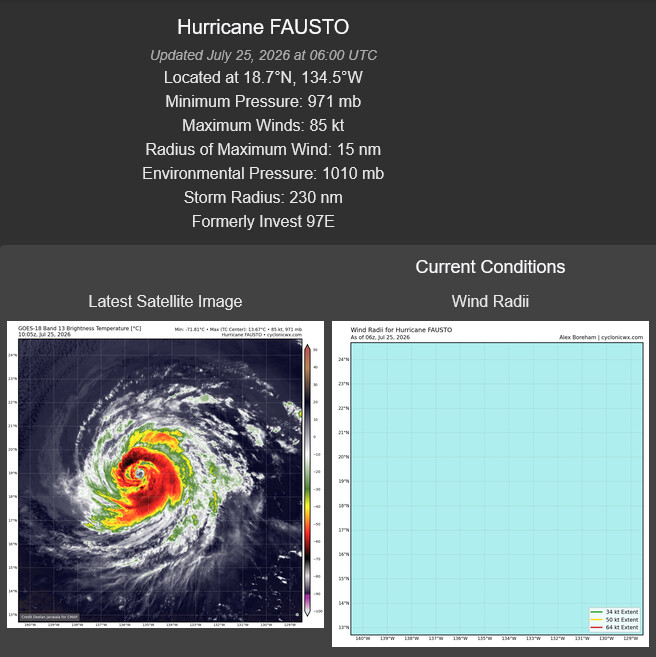WESTERN PACIFIC: Typhoon 11W(NOUL) forecast to peak at CAT 2 US while making landfall East of HONG KONG within 12 hours/EASTERN PACIFIC: HU 06E(FAUSTO) peaks at CAT2 US/07E(GENEVIEVE) set to reach CAT 3 US by 48 hours//25@1100 UTC 