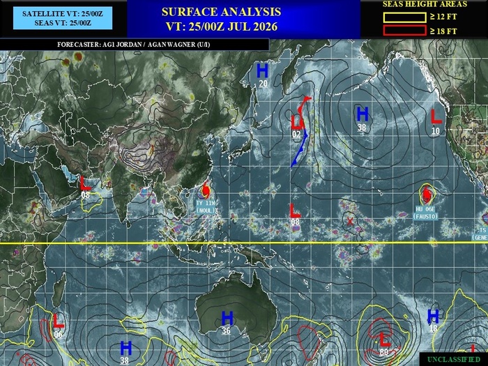 WESTERN PACIFIC: Typhoon 11W(NOUL) forecast to peak at CAT 2 US while making landfall East of HONG KONG within 12 hours/EASTERN PACIFIC: HU 06E(FAUSTO) peaks at CAT2 US/07E(GENEVIEVE) set to reach CAT 3 US by 48 hours//25@1100 UTC 