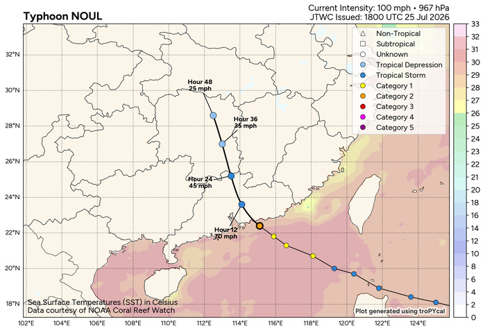 WESTERN PACIFIC: Typhoon 11W(NOUL) CAT 2 US making landfall East of HONG KONG/HU 06E(FAUSTO) CAT 2 /TS 07E(GENEVIEVE) forecast to peak at CAT 4 by 72 hours/Invest 93B//25@2130 UTC WESTERN PACIFIC: Typhoon 11W(NOUL) CAT 2 US making landfall East of HONG KONG/HU 06E(FAUSTO) CAT 2 /TS 07E(GENEVIEVE) forecast to peak at CAT 4 by 72 hours/Invest 93B//25@2130 UTC