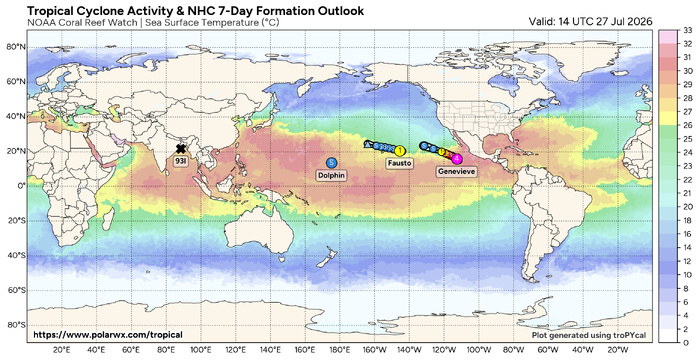 WESTERN PACIFIC: TS 12W(DOLPHIN) forecast to reach Typhoon Intensity within 24 hours and be a Super Typhoon by 60 hours/EASTERN PACIFIC: Hurricane 07E(GENEVIEVE) Extreme Rapid Intensification from CAT 1 US to CAT 5 in 24 hours/27@1630 UTC WESTERN PACIFIC: TS 12W(DOLPHIN) forecast to reach Typhoon Intensity within 24 hours and be a Super Typhoon by 60 hours/EASTERN PACIFIC: Hurricane 07E(GENEVIEVE) Extreme Rapid Intensification from CAT 1 US to CAT 5 in 24 hours/27@1630 UTC