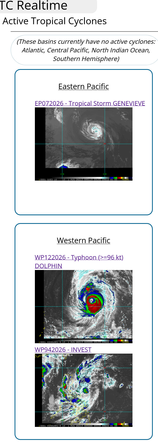 WESTERN PACIFIC: TY 12W(DOLPHIN) 3rd ERC near completion,still powerful CAT 4 US/EASTERN PACIFIC: 07E(GENEVIEVE) nicely depicted by SAR//01@1000 UTC