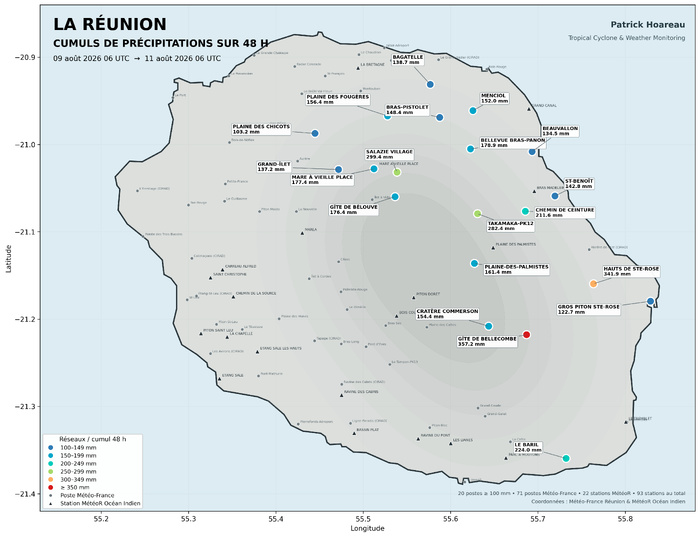 Pluies: plus de 300mm en 48 heures à la REUNION//11/08/26 Pluies: plus de 300mm en 48 heures à la REUNION//11/08/26