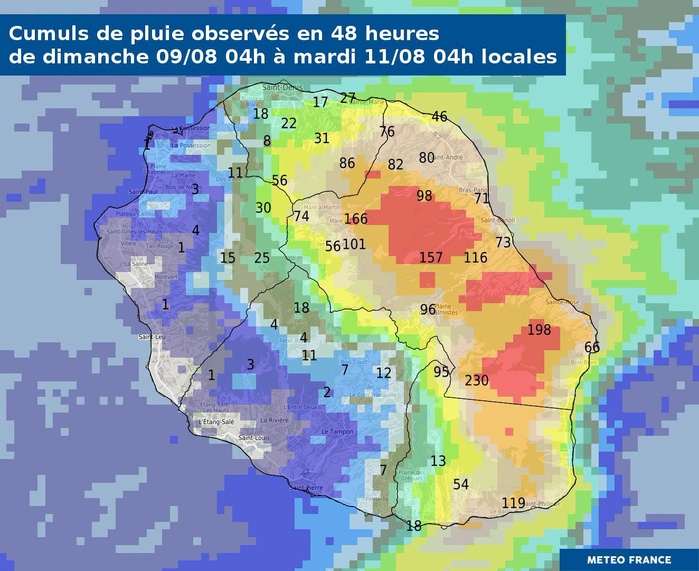 Pluies: plus de 300mm en 48 heures à la REUNION//11/08/26