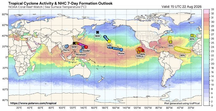 WESTERN PACIFIC:TY 17W(SAUDEL) CAT 3 US,RI past 24 hours,forecast to peak at Super Typhoon Intensity by 36h/TS 18W(NARRA)/Invest 94W/CENTRAL PACIFIC:TD 19W/94W/CENTRAL PACIFIC:HU 01C(LALA) /TS 02C(MOKE)//22@1630 UTC