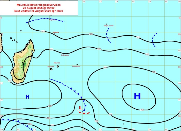 ILES SOEURS: Maurice/Réunion/Rodrigues/Agaléga/Tromelin: relevés climatologiques du 25/08/26