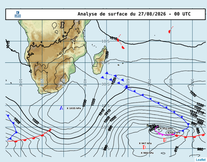 ILES SOEURS: Maurice/Réunion/Rodrigues/Agaléga/Tromelin: relevés climatologiques du 27/08/26