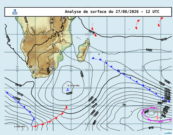 ILES SOEURS: Maurice/Réunion/Rodrigues/Agaléga/Tromelin: relevés climatologiques du 27/08/26
