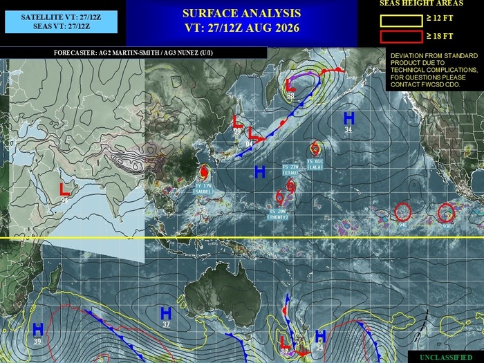 ILES SOEURS: Maurice/Réunion/Rodrigues/Agaléga/Tromelin: relevés climatologiques du 27/08/26