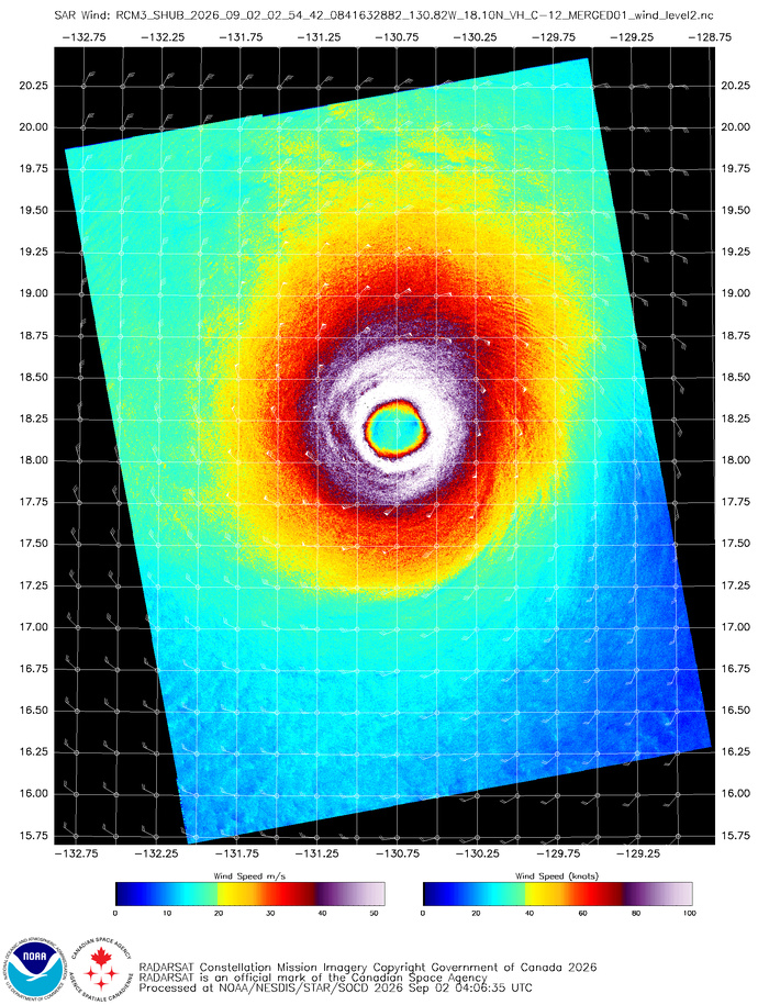 EASTERN PACIFIC: HU 11E(KARINA) CAT 4 US, SAR displays 120kt sustained winds/CENTRAL PACIFIC:HU 12E(LOWEL) CAT 3 intensifying//0902 0600UTC