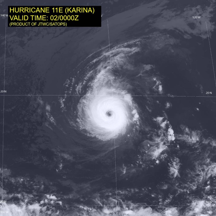 EASTERN PACIFIC: HU 11E(KARINA) CAT 4 US, SAR displays 120kt sustained winds/CENTRAL PACIFIC:HU 12E(LOWEL) CAT 3 intensifying//0902 0600UTC