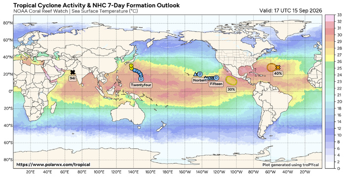 ILES SOEURS: Maurice/Réunion/Rodrigues/Agaléga/Tromelin: relevés & analyses climatologiques du 15/09/26