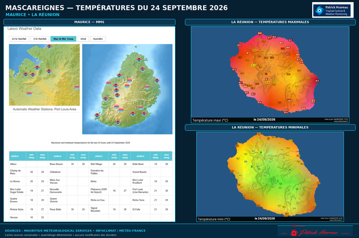 ILES SOEURS: Maurice/Réunion: tendances météo des prochaines 36h , 24/09/2026 ILES SOEURS: Maurice/Réunion: tendances météo des prochaines 36h , 24/09/2026