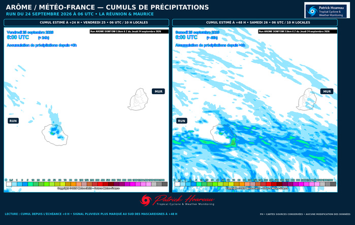 ILES SOEURS: Maurice/Réunion: tendances météo des prochaines 36h , 24/09/2026