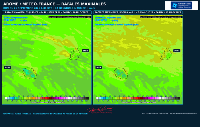  ILES SOEURS: Maurice/Réunion: le 25/09/26 : tendances météo des prochaines 36h 