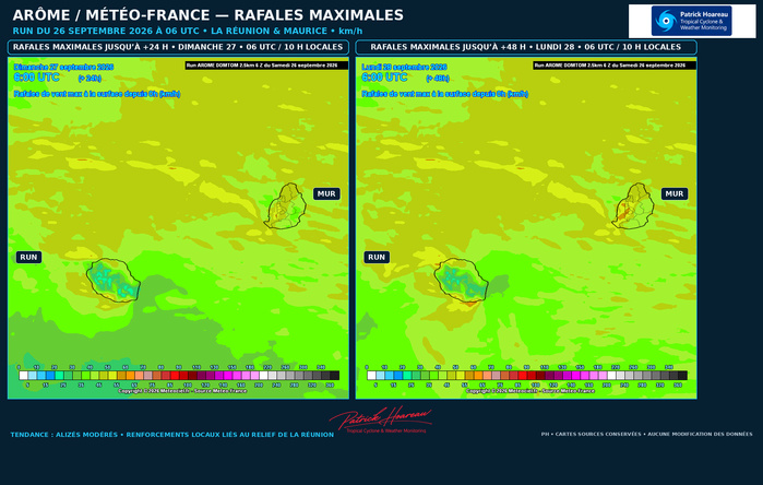  ILES SOEURS: Maurice/Réunion: le 26/09/26 : tendances météo des prochaines 36h 