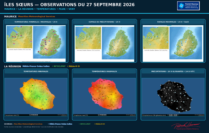 ILES SOEURS: Maurice/Réunion: le 27/09/26 : tendances météo des prochaines 36h
