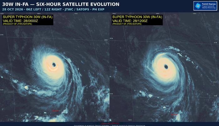 10/28/26 1500 UTC : Super Typhoon 30W(In-fa) : US CAT 4, annular core under some mid-level stress 10/28/26 1500 UTC : Super Typhoon 30W(In-fa) : US CAT 4, annular core under some mid-level stress