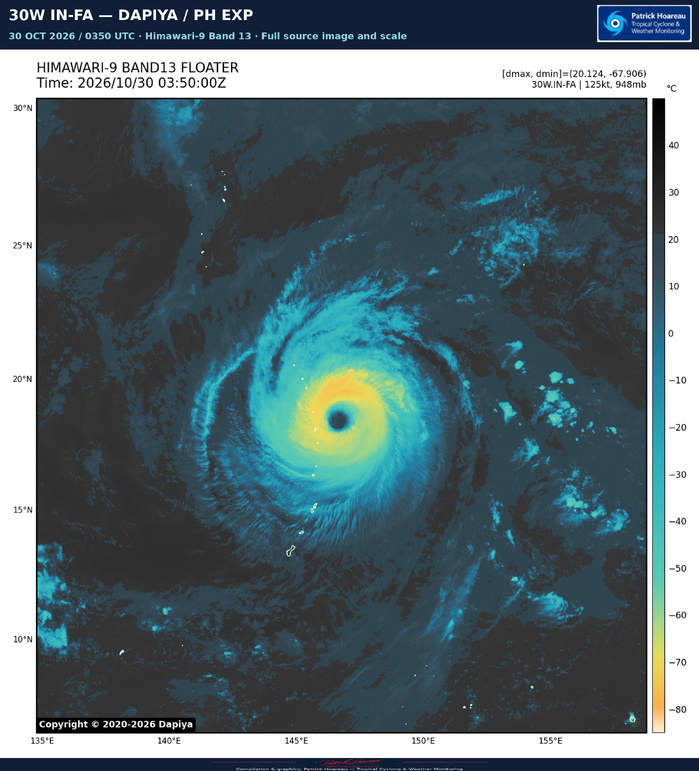 10/30/26 0300 UTC : Typhoon 30W (IN-FA) CAT 4, a still robust annular core, but a weakening trend and a complex steering ahead