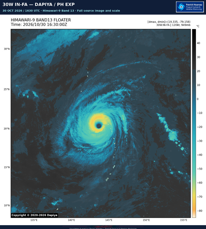 10/30/26 1500 UTC : Typhoon 30W (IN-FA) CAT 4, a robust quasi-annular core, a complex loop ahead and gradual weakening
