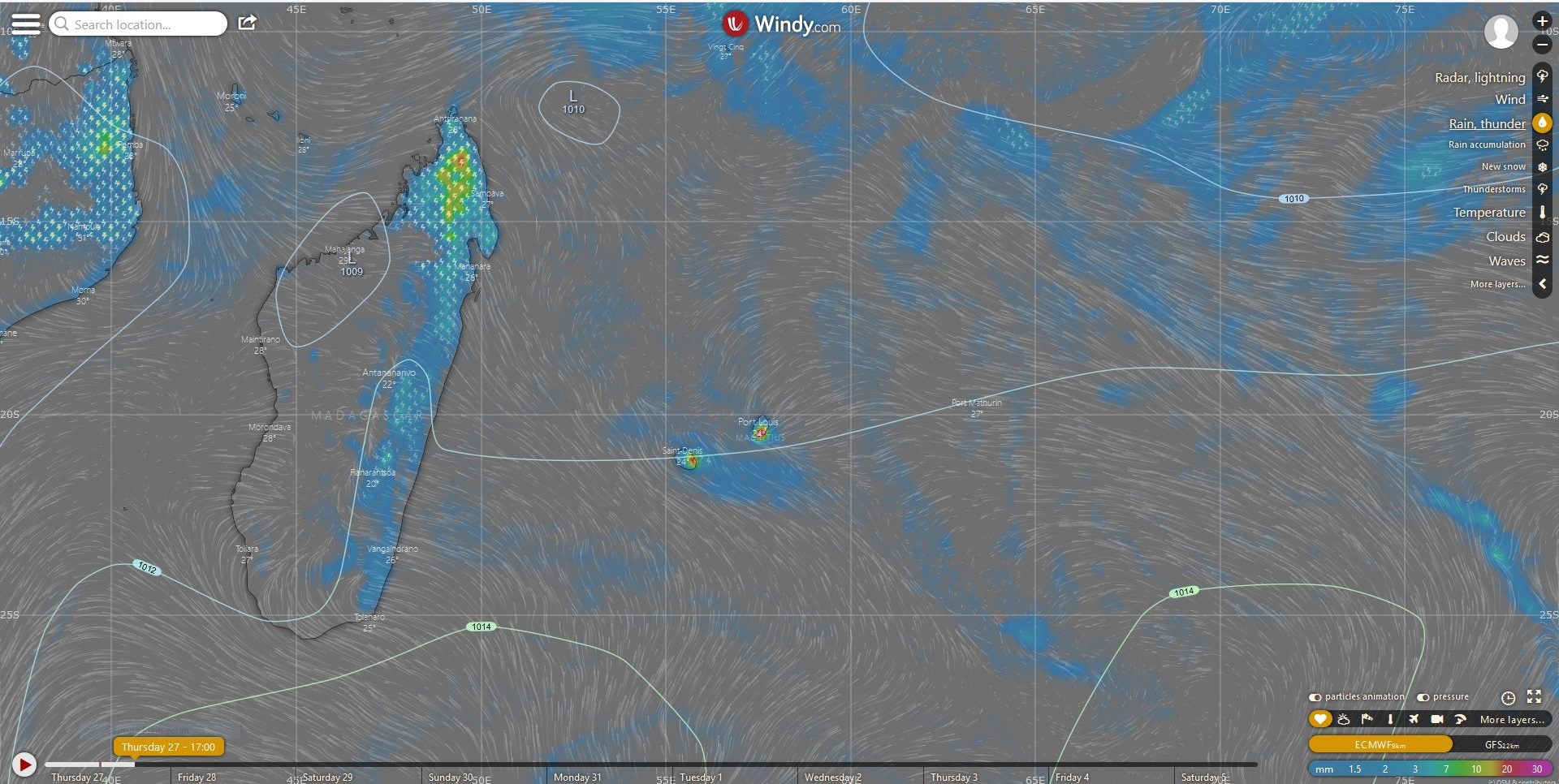 Simulation du modèle européen en fin d'après midi.