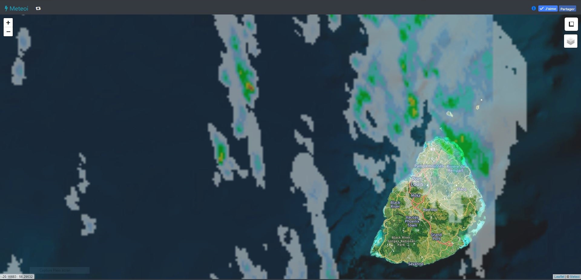 Radar de Météo France Réunion à 03h55. Crédit https://www.meteoi.re/