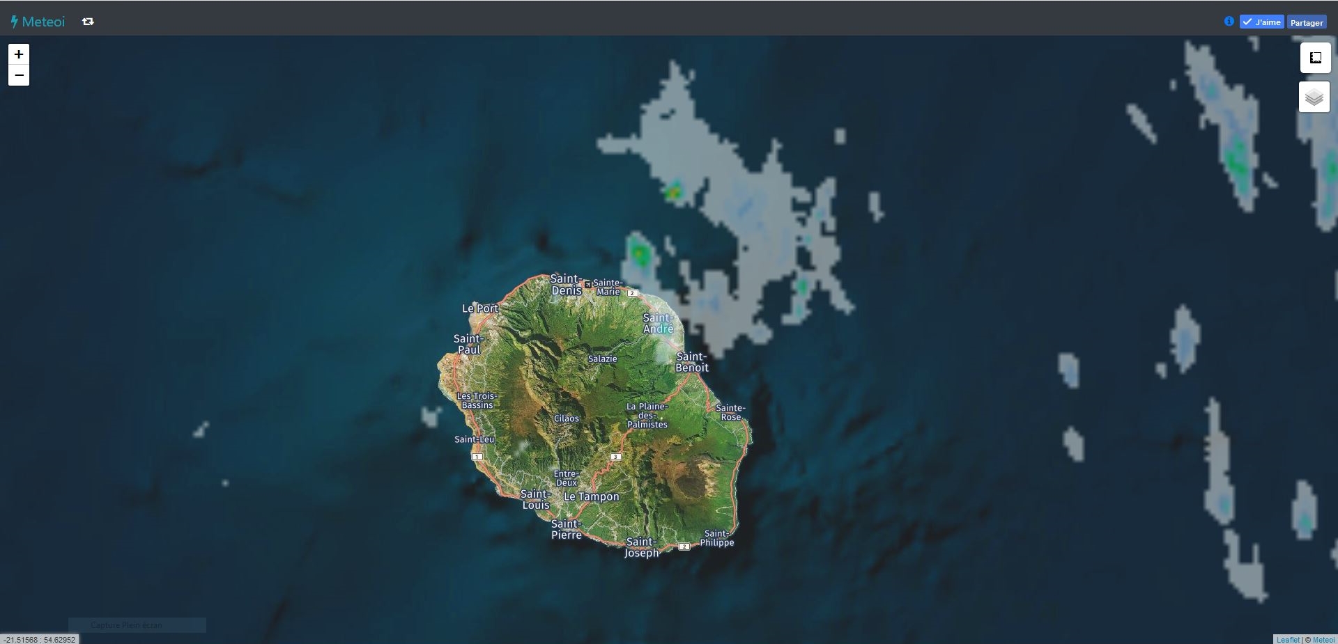 Radar de Météo France Réunion à 03h55. Crédit https://www.meteoi.re/