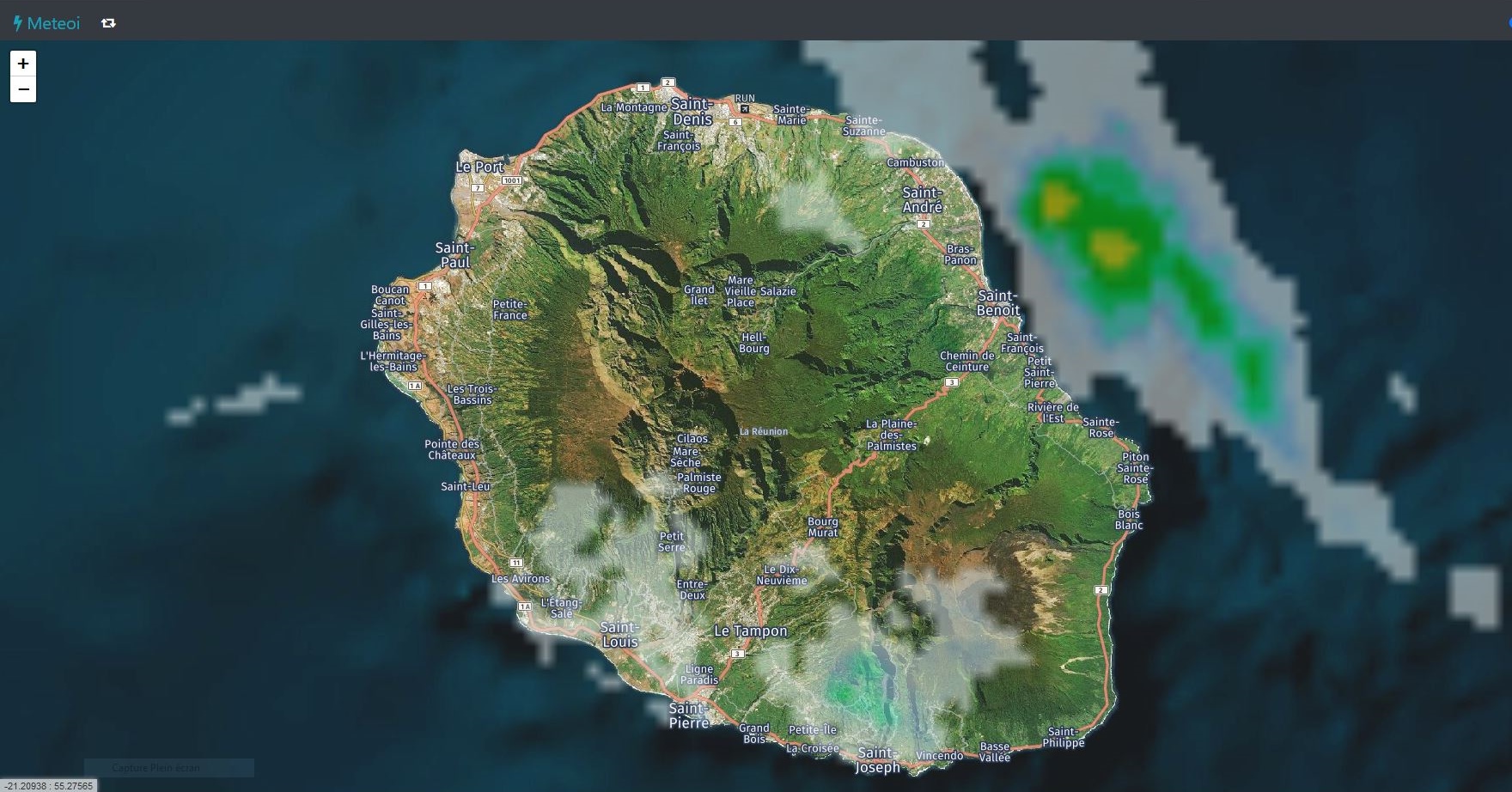 Radar Météo France Réunion. 00h50. Crédit image: https://www.meteoi.re/
