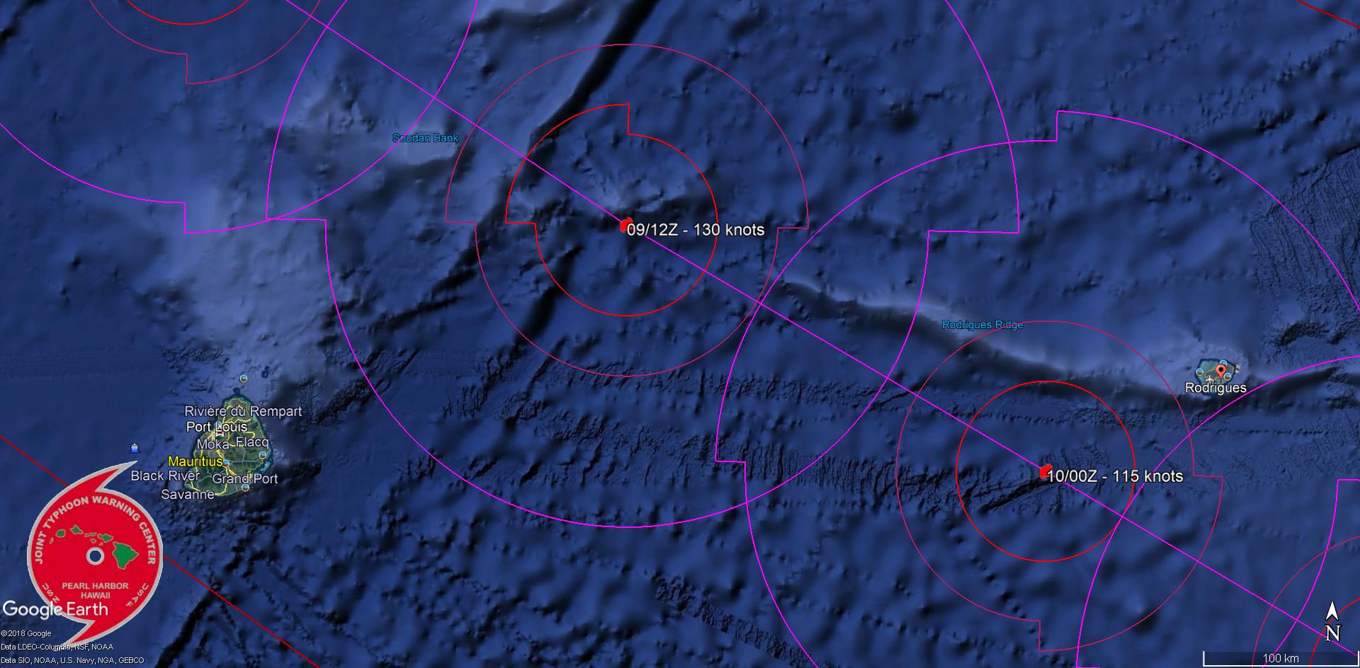 JTWC: le cyclone intense est prévu passer à quelques 230km de Maurice et une centaine de km de Rodrigues.