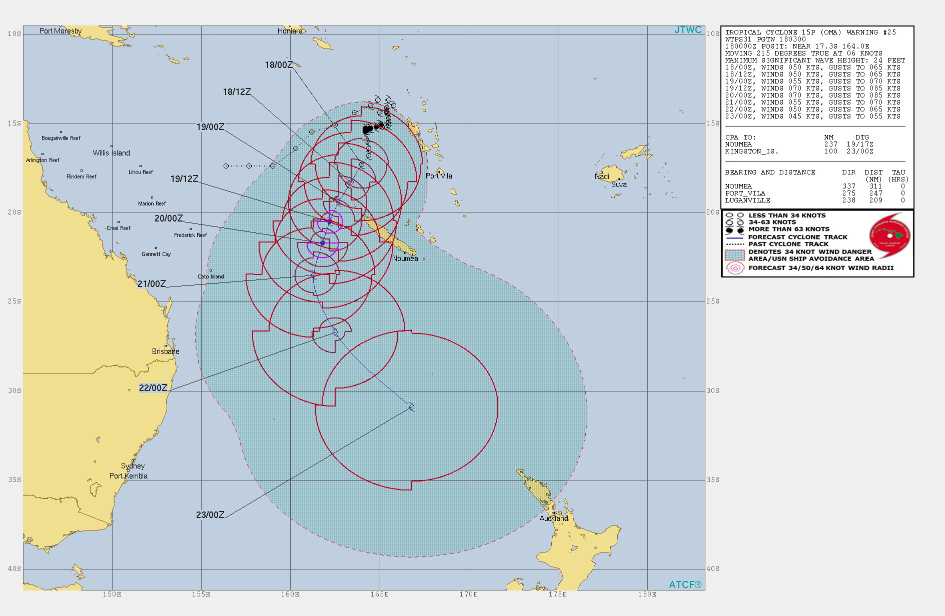 03UTC: OMA(15P): struggling over cooler seas, but pushing south-southwest and forecast to intensify after 12/24hours