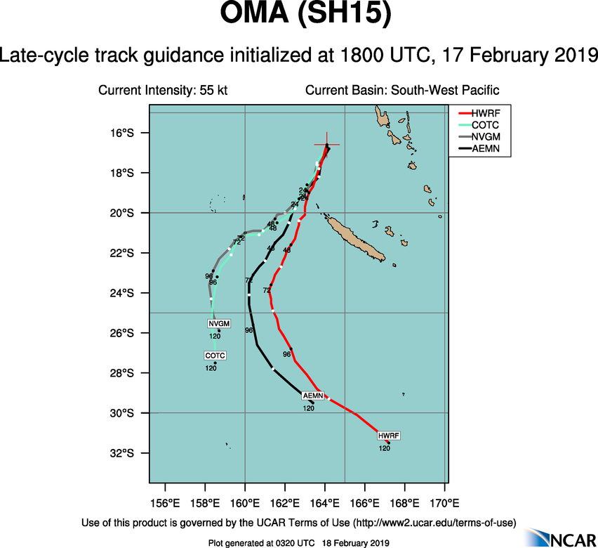 03UTC: OMA(15P): struggling over cooler seas, but pushing south-southwest and forecast to intensify after 12/24hours