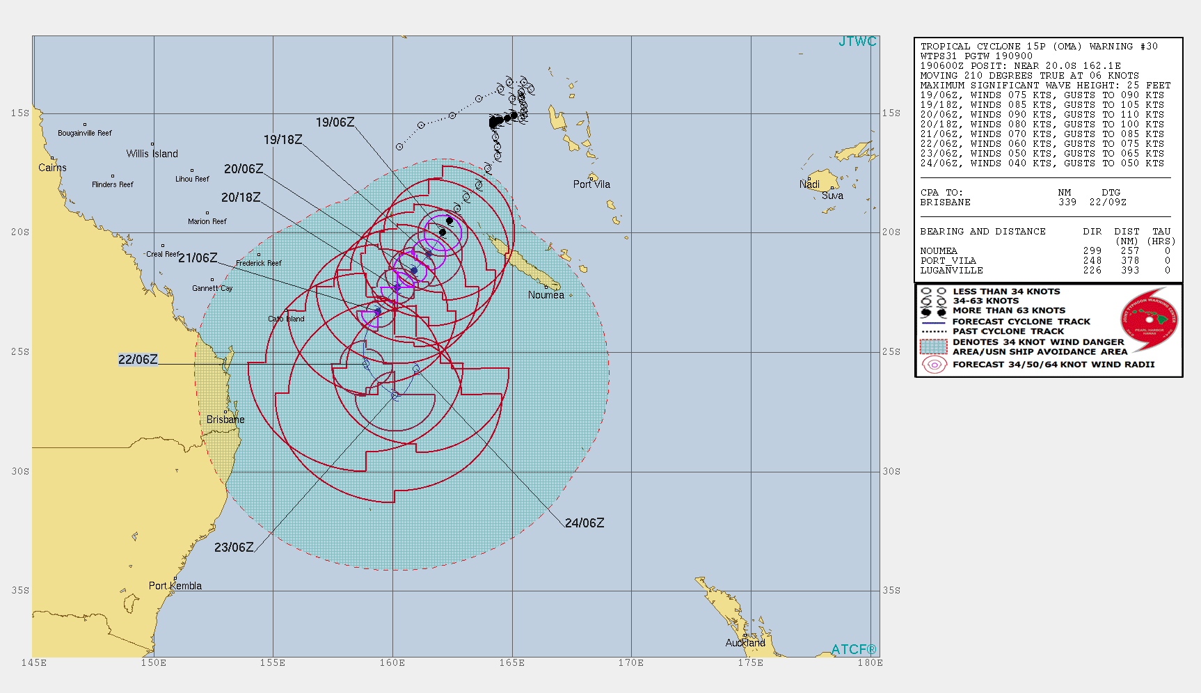 Cyclone OMA(15P) expected to peak as a CAT2 US within the next 24hours