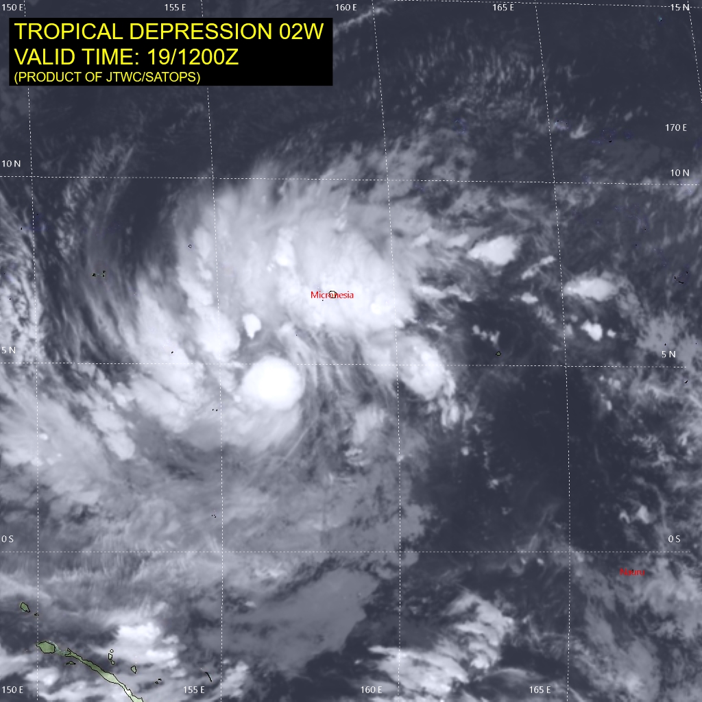 15UTC: TD 02W forecast to intensify rapidly to a Category 3 US in 3 days while approaching the Yap/Guam area