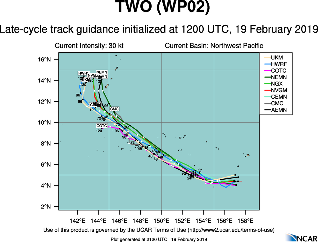 21UTC: WUTIP(02W) forecast to intensify rapidly to a CAT3 US in 3 days while approaching the Guam/Yap area