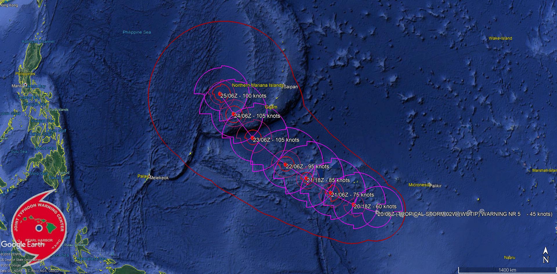 09UTC: WUTIP(02W) forecast to intensify rapidly to a CAT3 US in less than 3 days while approaching the Guam/Yap area