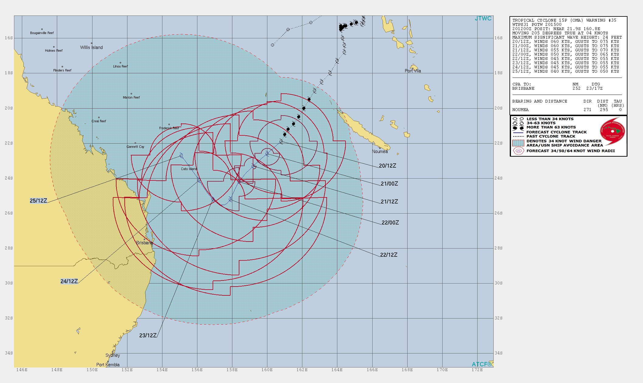 15UTC: cyclone OMA(15P): slow-moving and slowly weakening, changed forecast track after 48hours