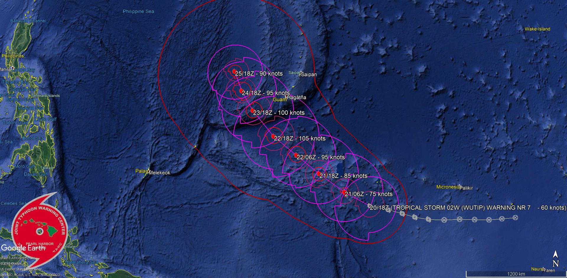 21UTC: WUTIP(02W) intensifying and forecast to reach CAT3 US in less than 2 days while approaching the Guam/Yap area