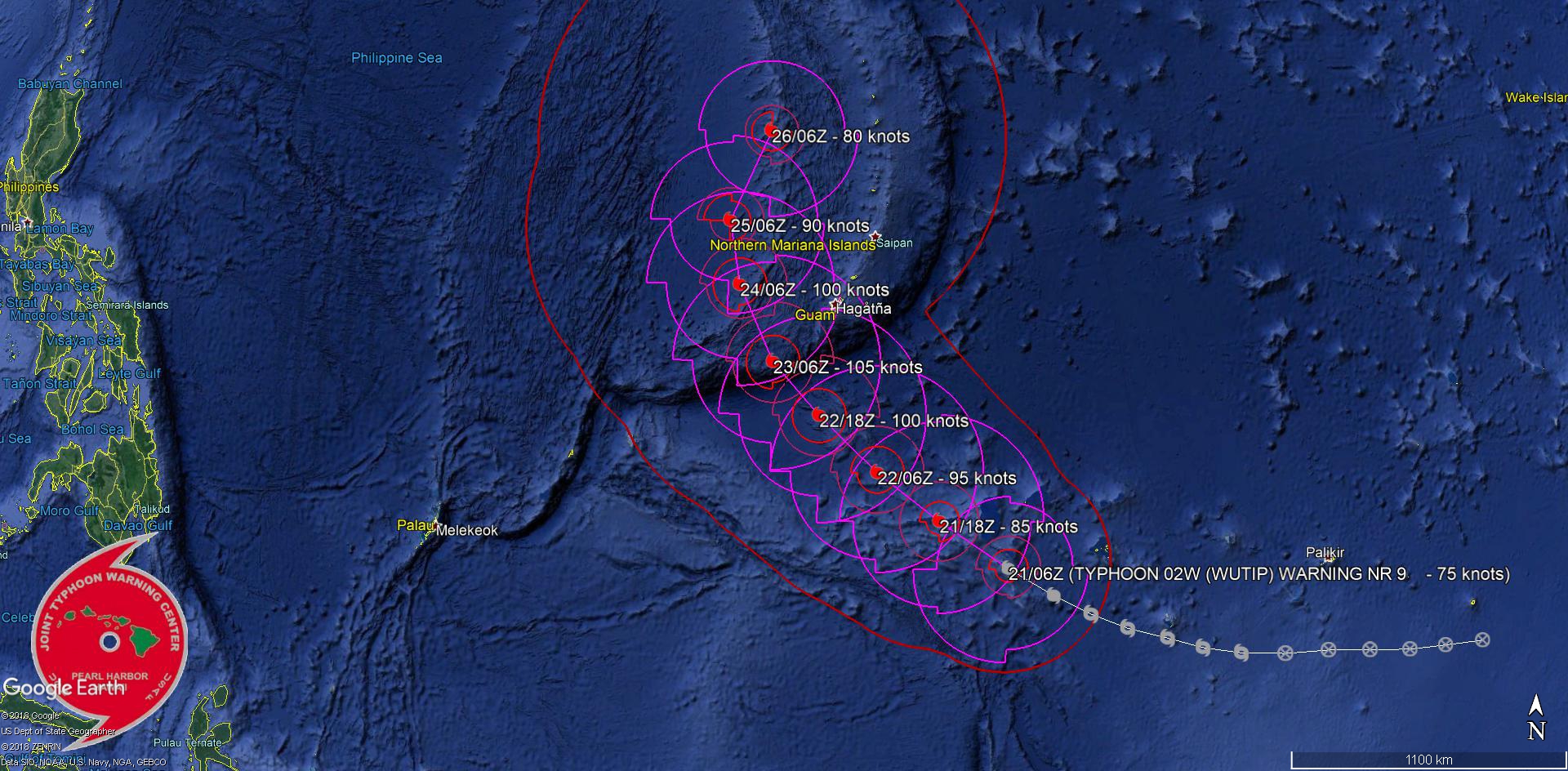 09UTC: Typhoon WUTIP(02W) forecast to reach Category 3 US in 36hours while approaching Guam