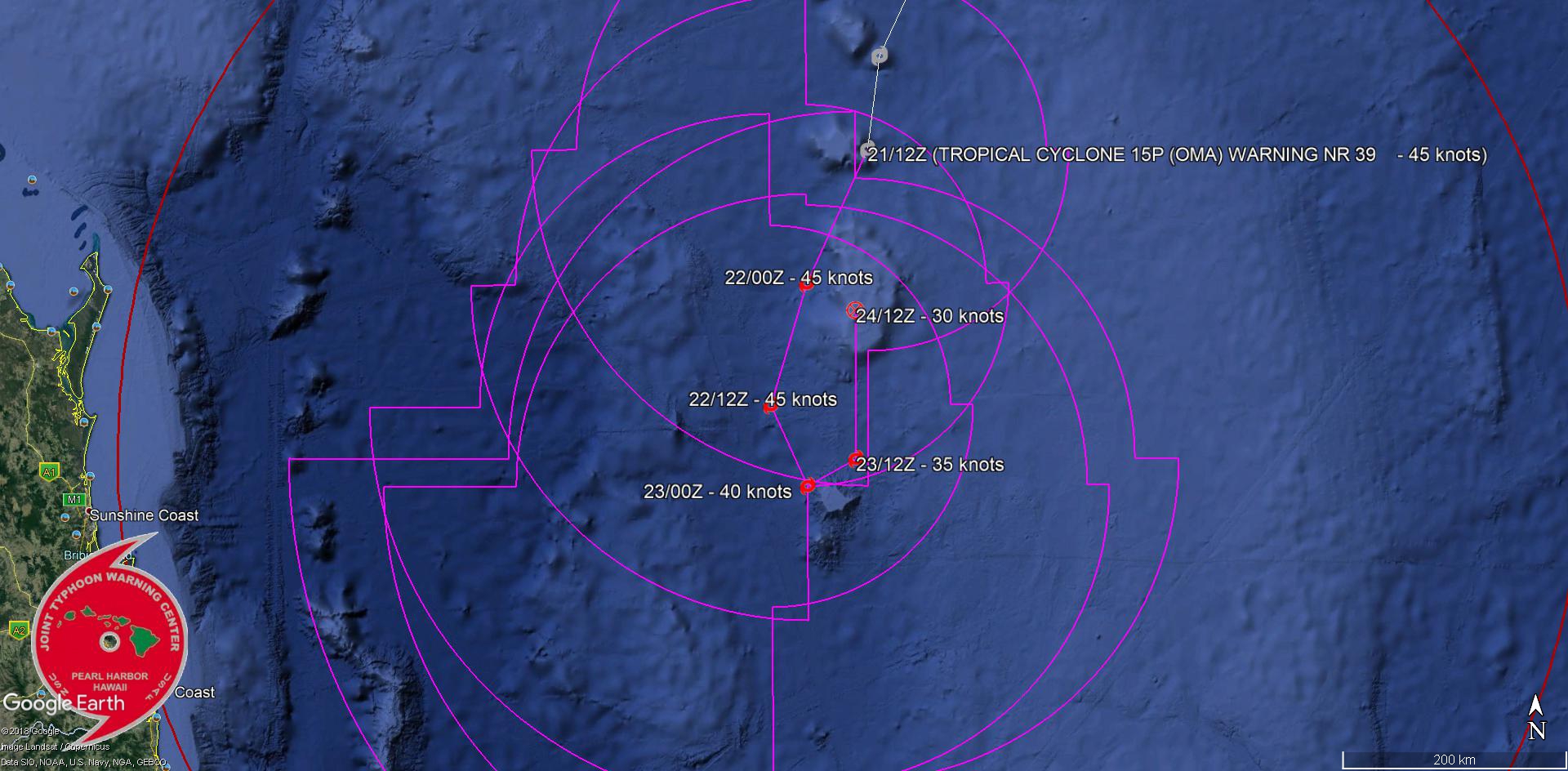 15UTC: cyclone OMA(15P): forecast to dissipate(below 35knots) in 3 days