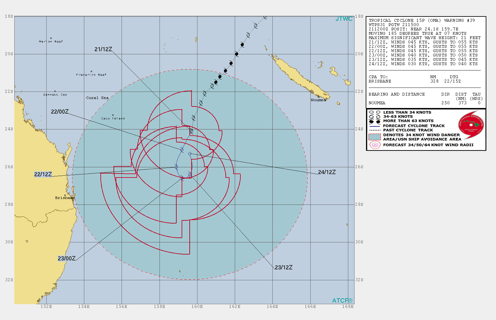 15UTC: cyclone OMA(15P): forecast to dissipate(below 35knots) in 3 days