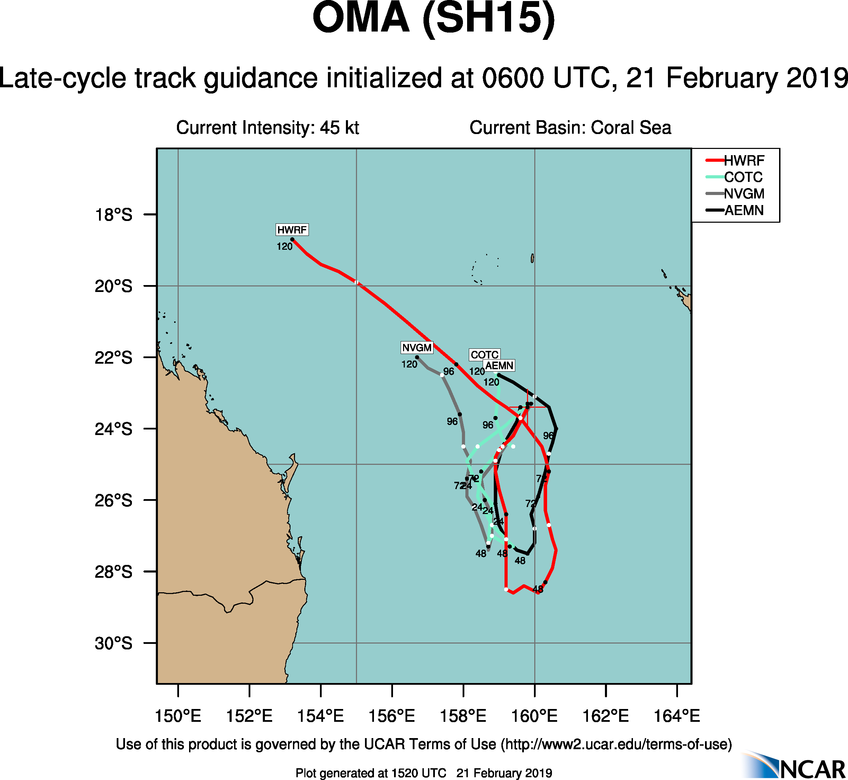 15UTC: cyclone OMA(15P): forecast to dissipate(below 35knots) in 3 days