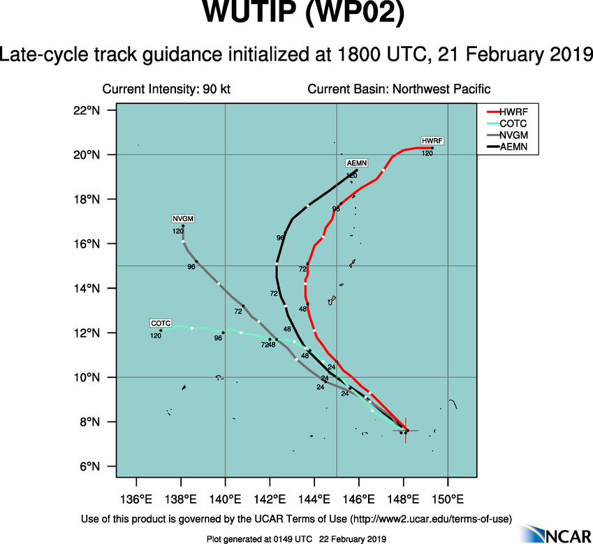 03UTC: typhoon Wutip(02W) Category 2 US, intensifying and approaching Guam area