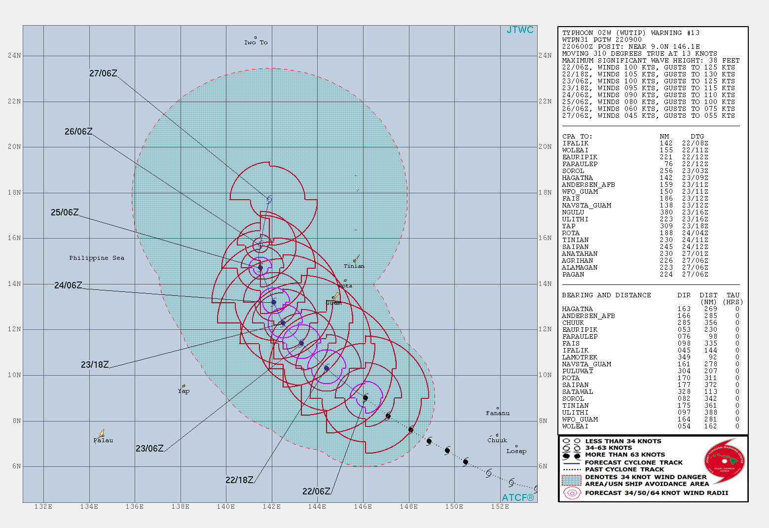 09UTC: typhoon Wutip(02W) is now a Category 3 US and is approaching the Guam area (VIDEO)