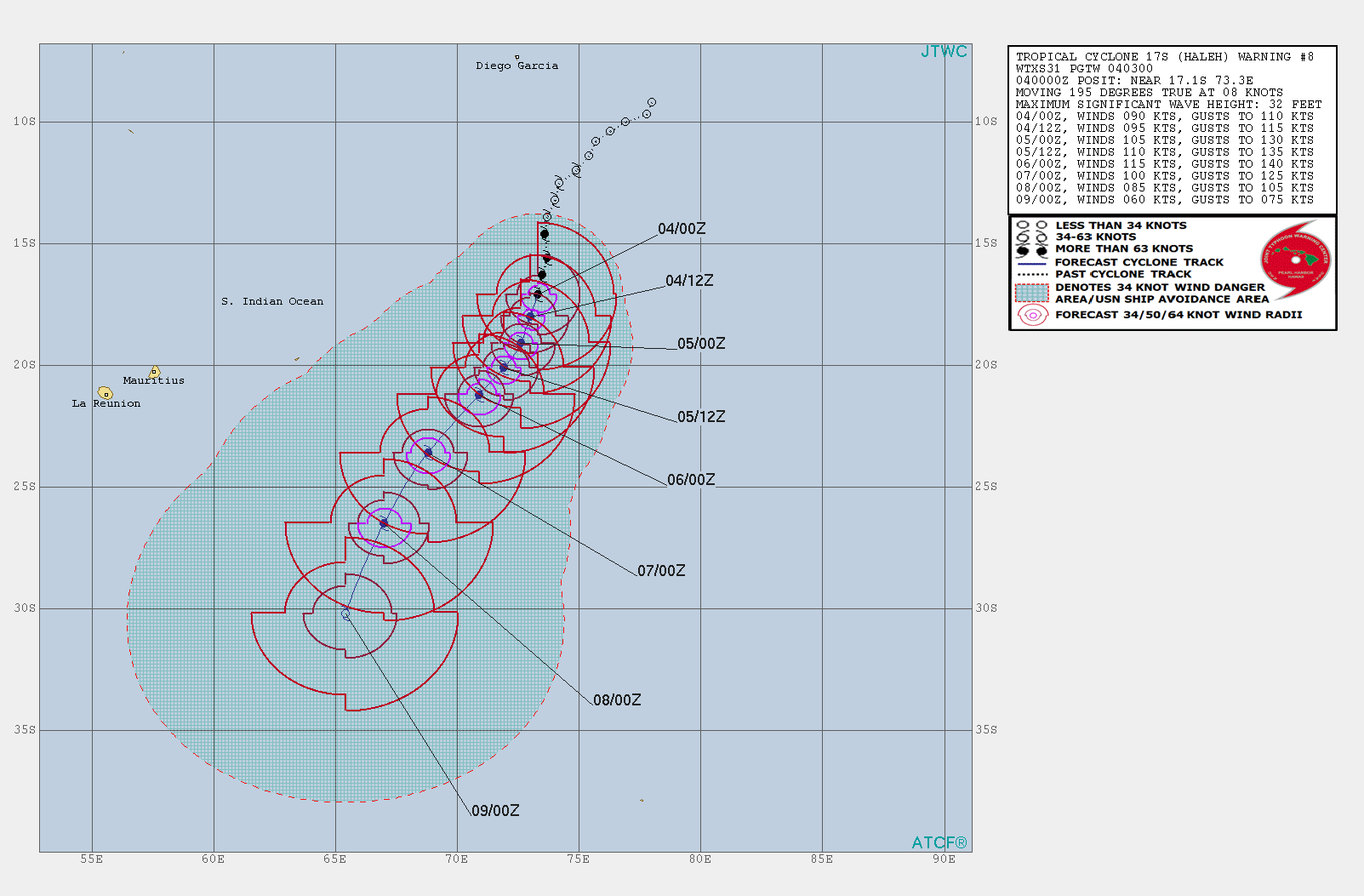 03UTC: TC HALEH(17S): category 2 US and intensifying, possible peak at category 4 US in 48hours