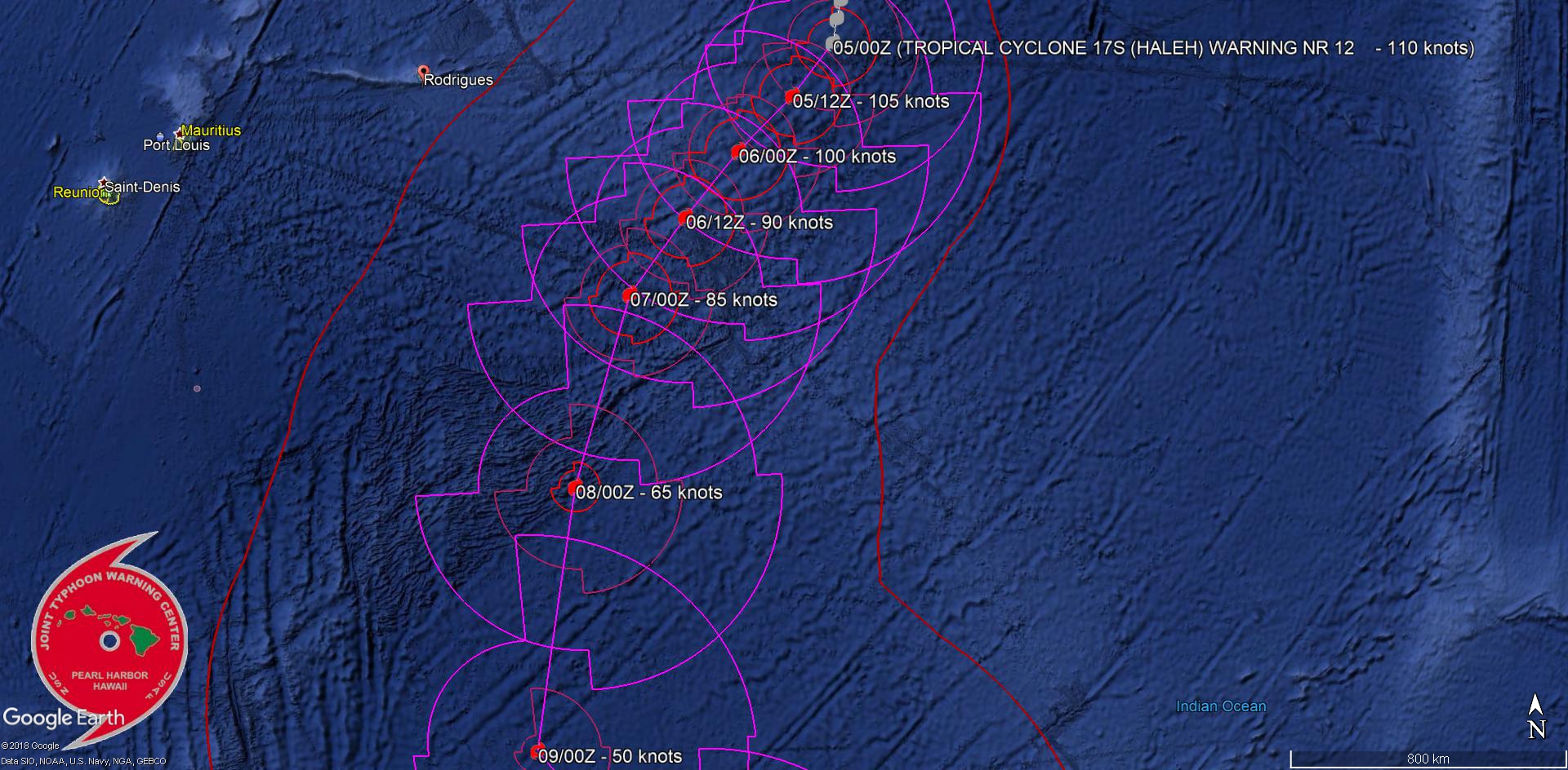 03UTC: TC HALEH(17S) has peaked, now a top category 3 US, forecast to weaken more rapidly after 24hours